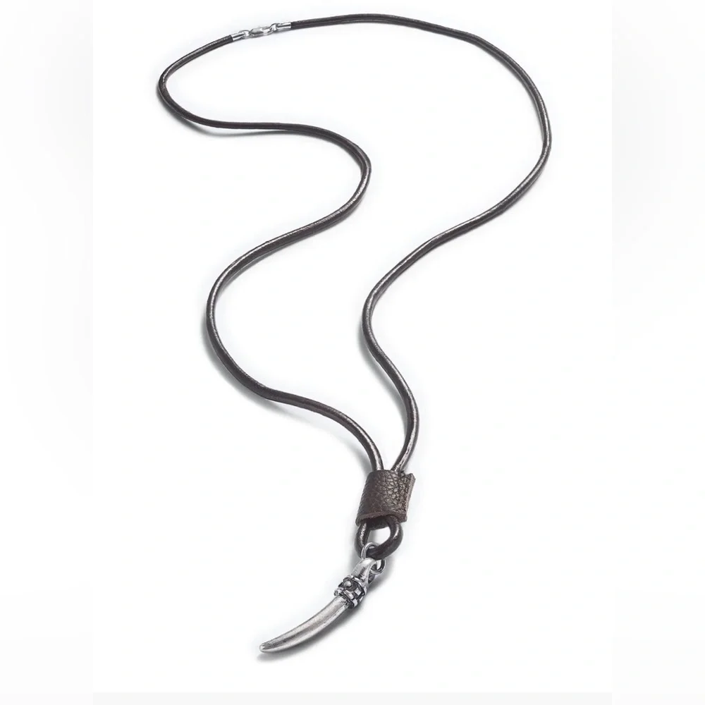 RA Rogue Accessories Men’s Keizer Metal Horn Leather Cord Necklace‎ NWT